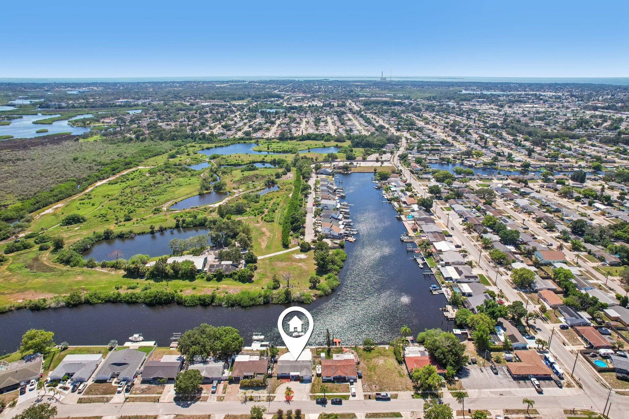 Aerial showing the canal with direct access to the Anclote River and the Gulf, Holiday FL