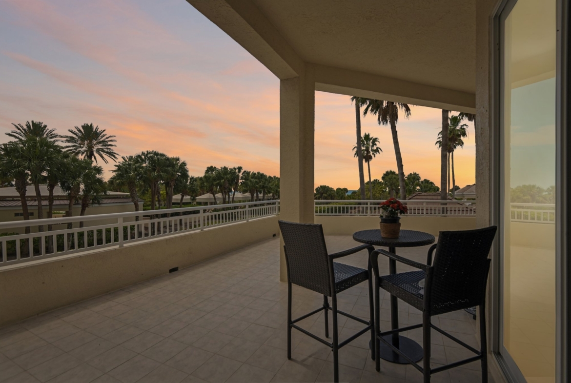Sand Key sunset from the private wraparound terrace at 1180 Gulf Blvd #101, Clearwater Beach FL 33767