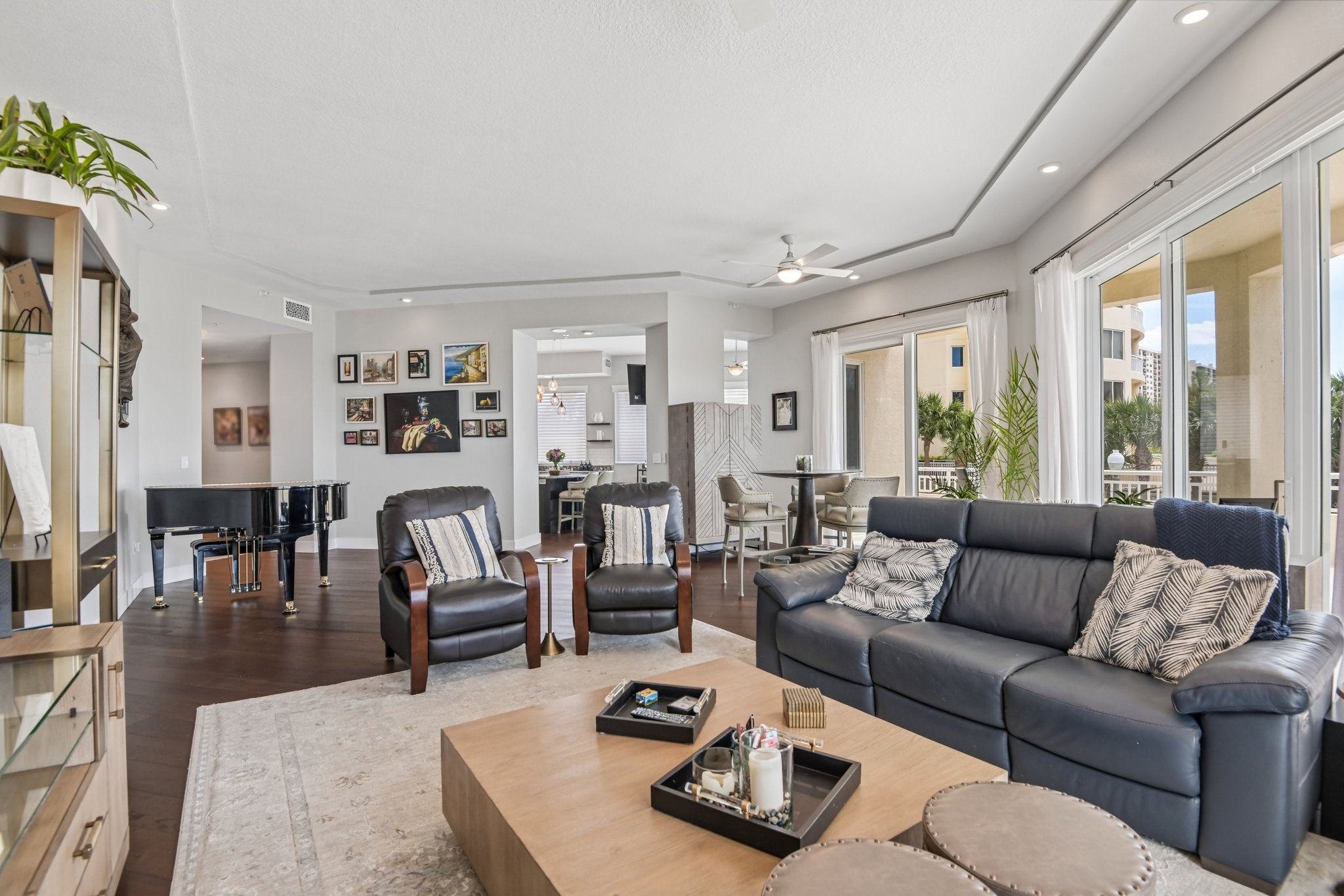 Open great room with living room dining room combo and Gulf views in this Clearwater Beach FL luxury condo