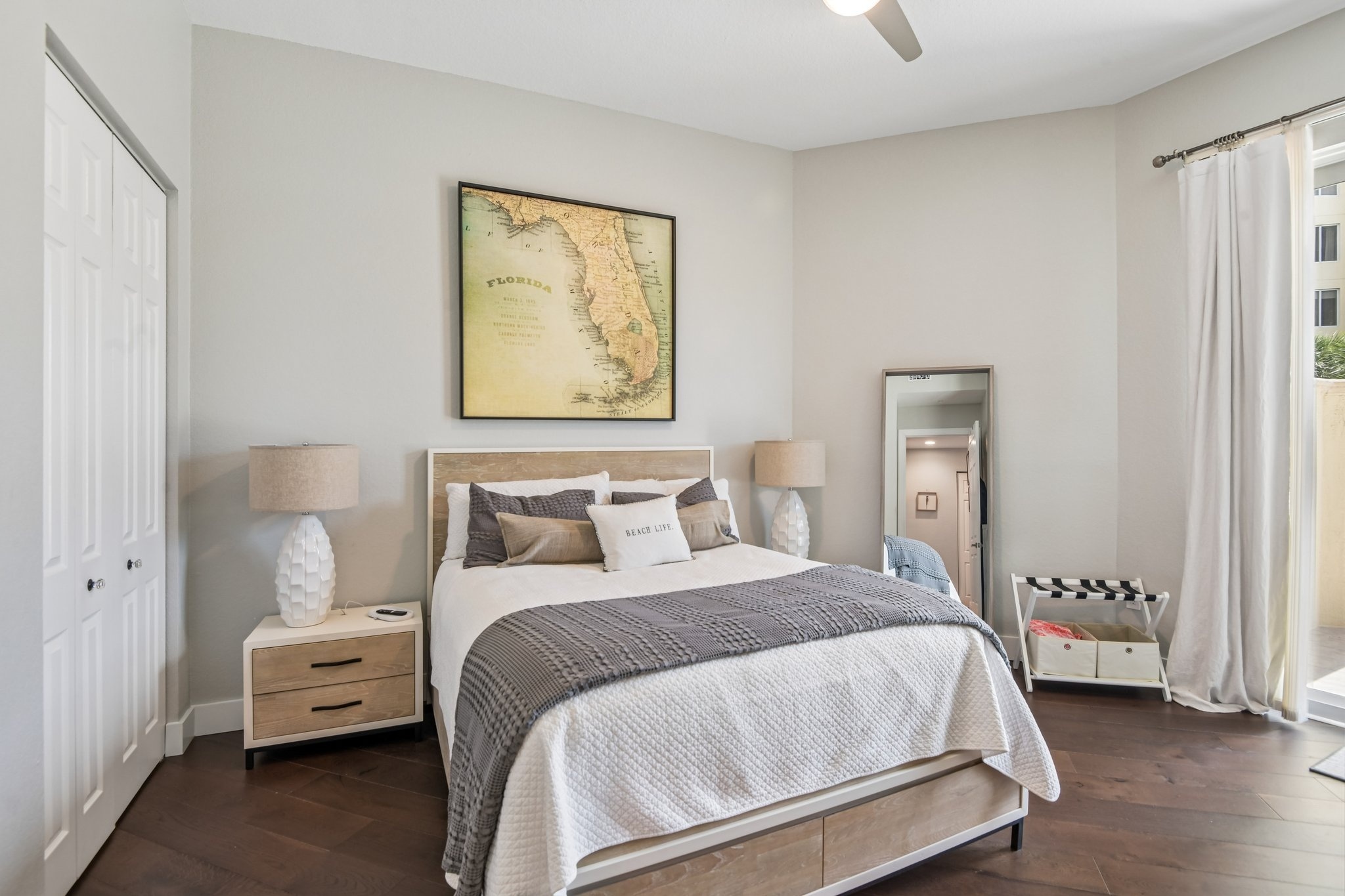 Owner's suite with engineered hardwood floors and Gulf views at 1180 Gulf Blvd #101, Clearwater Beach FL