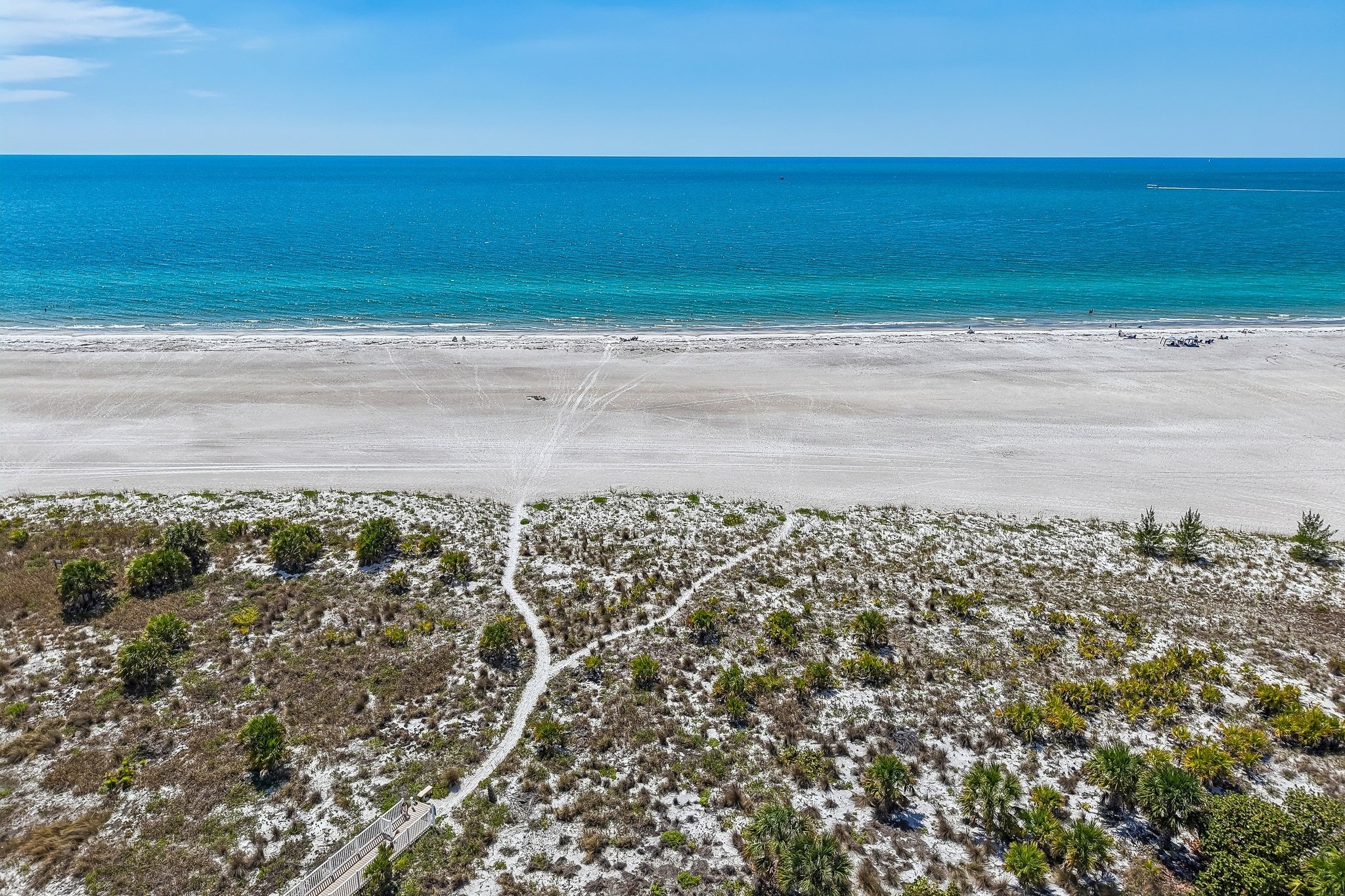 Aerial of the Gulf of Mexico waters off Sand Key Beach, Clearwater Beach FL