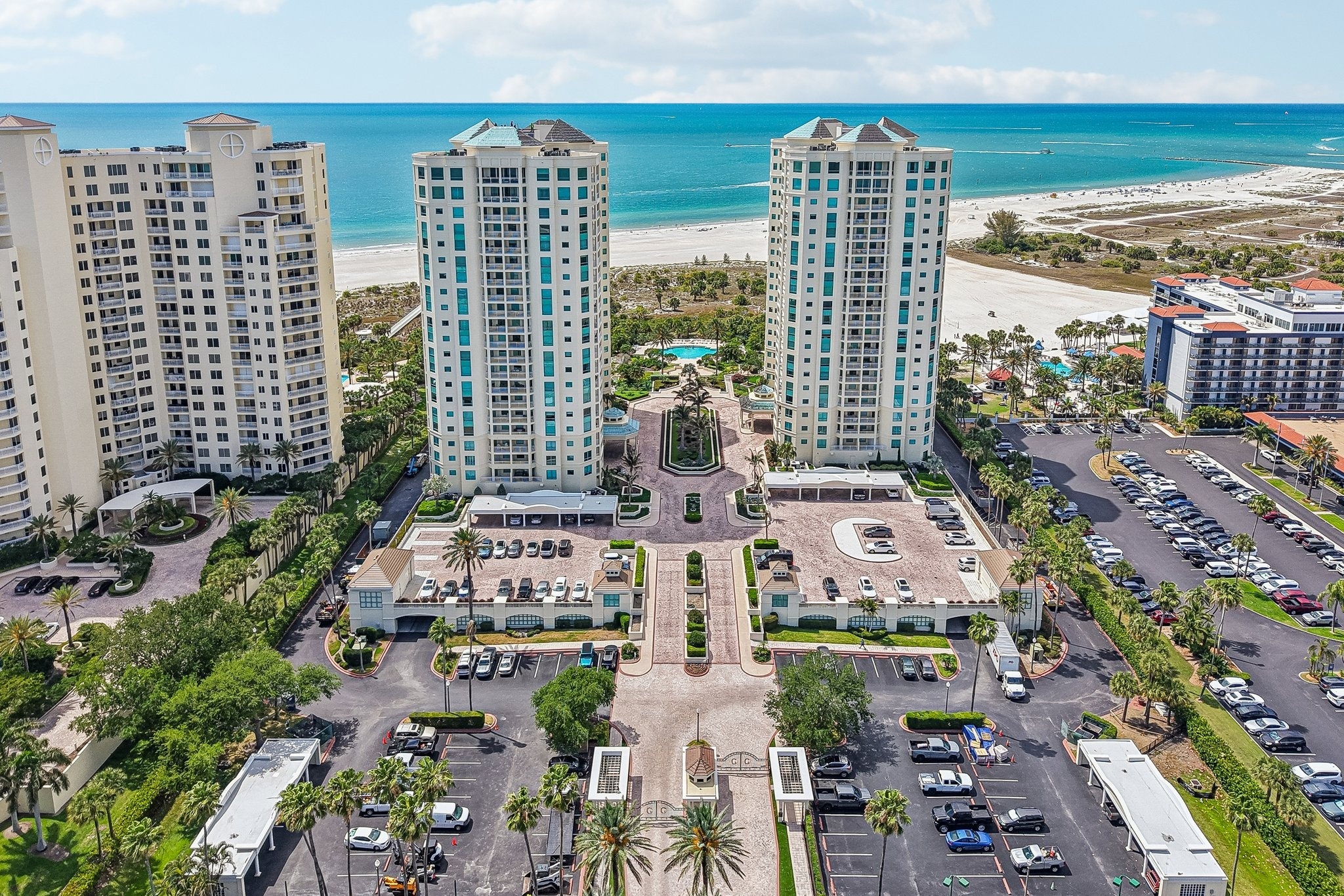 Aerial looking north toward Clearwater Beach from Sand Key, Clearwater FL 33767