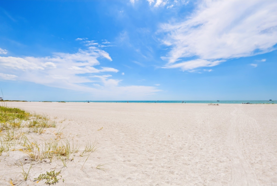Sand Key beach and the Gulf of Mexico steps from 1180 Gulf Blvd, Clearwater Beach FL
