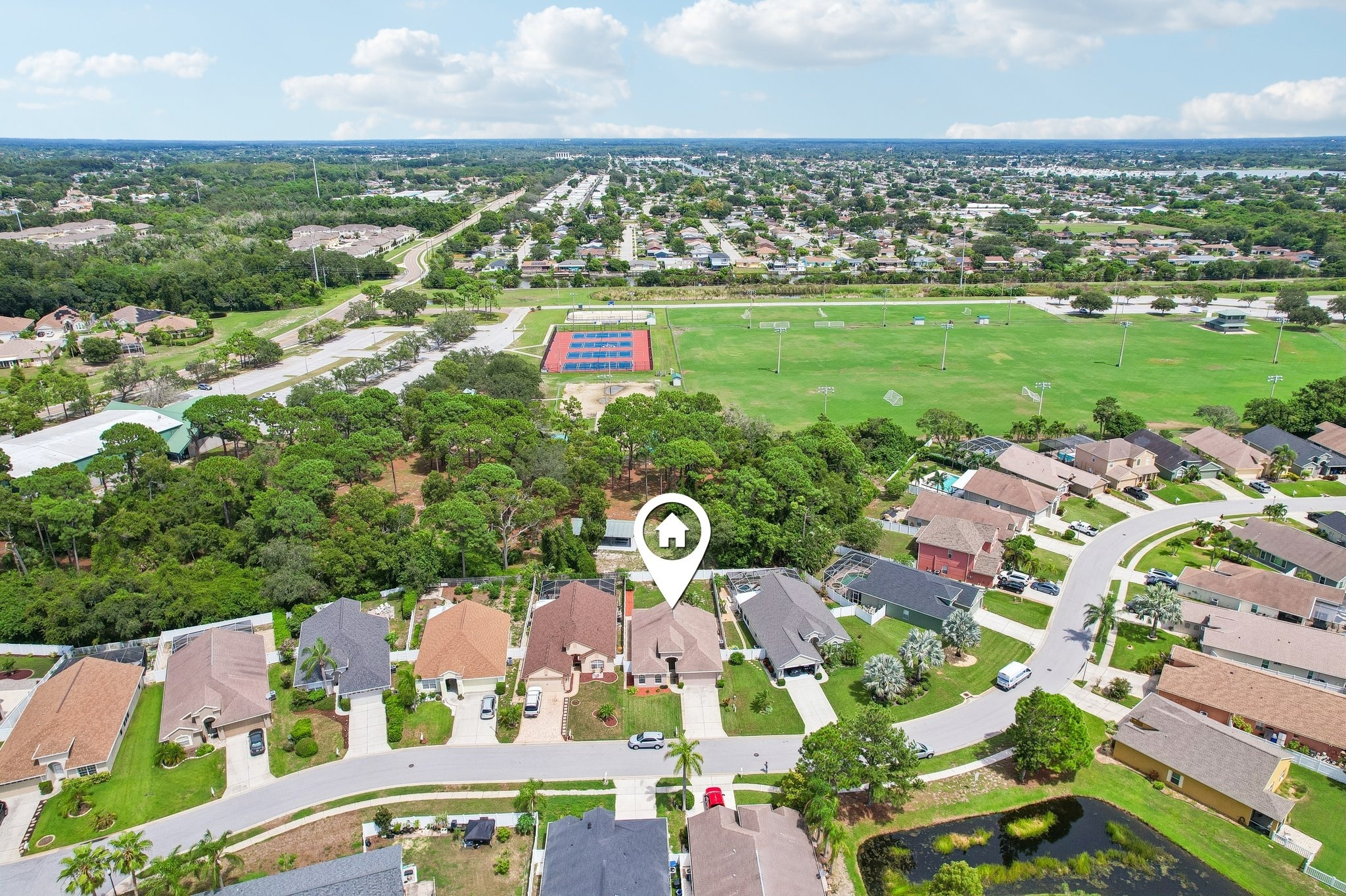 Aerial view of the Key Vista neighborhood in Holiday FL near Anclote Nature Park