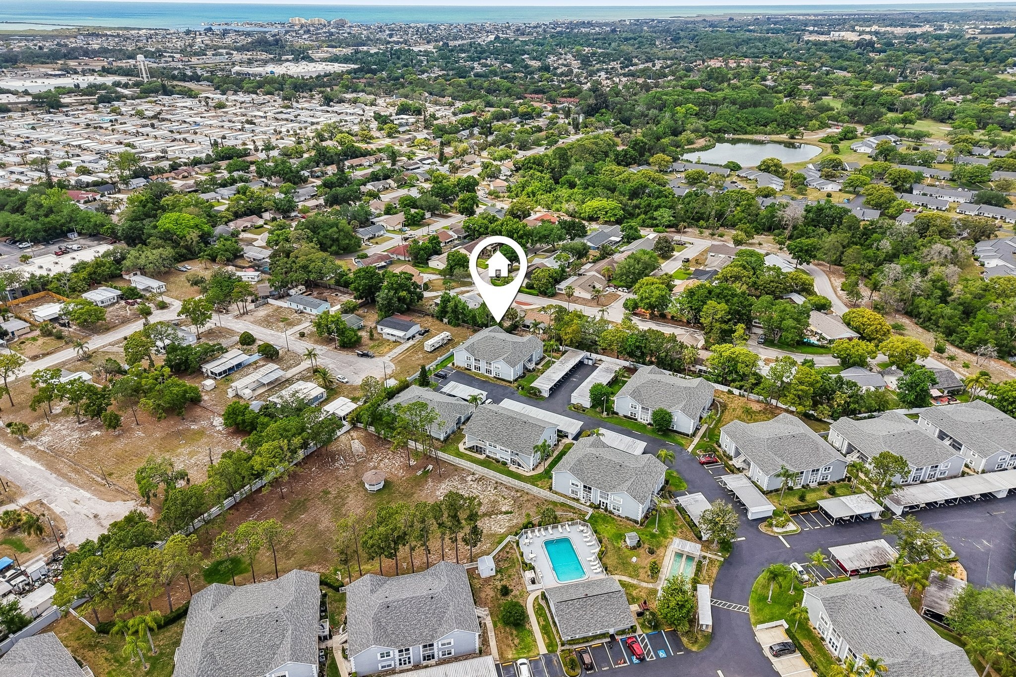 Aerial view of The Hillside 55+ community in Hudson, FL 34667 near Bayonet Point