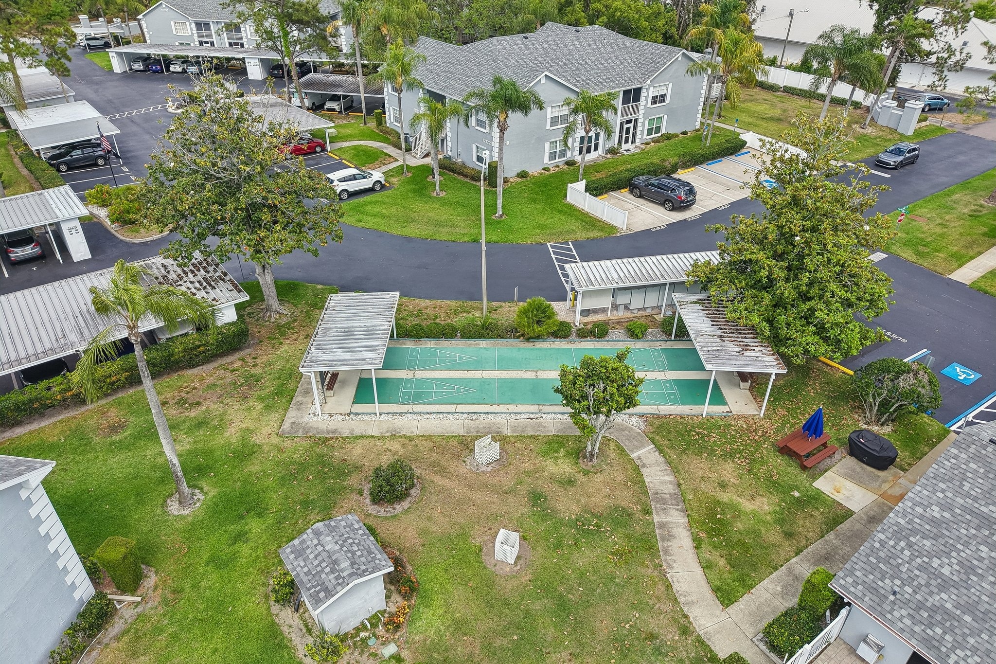Aerial of the clubhouse and community pool at The Hillside, Hudson FL